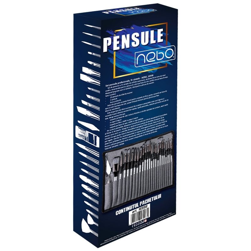 Carti si Birotica - Rechizite - Pictura si desen - Pensule si accesorii pictura - Set 23 Pensule Profesionale Pictura NEBO cu Spatula si Husa Protectie, pentru Ulei, Acrilic si Acuarela - Infinity.ro