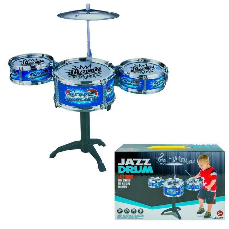 Jucarii, Copii si Bebe - Jucarii si jocuri - Jucarii de rol - Instrumente muzicale de jucarie - Set Tobe Muzicale de Jucarie pentru Copii cu Talger Metalic, 3 Tobe Tom-Tom si 2 Bete, Suport Asamblabil, 3 ani+ - Infinity.ro