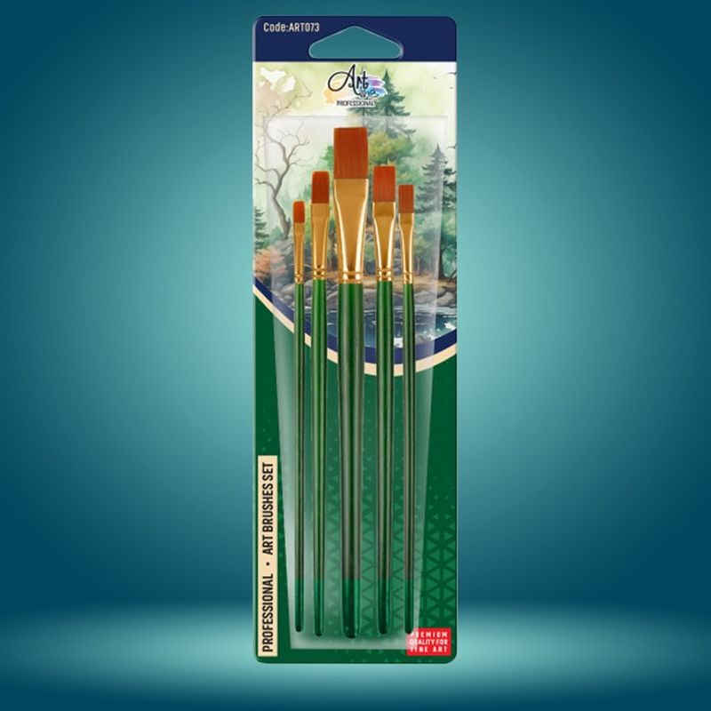 Carti si Birotica - Rechizite - Pictura si desen - Pensule si accesorii pictura - Set 5 Pensule Profesionale cu Varf Tesit ARTLINE, Marimi 2-12, Fire Sintetice Flexibile, Maner din Lemn Verde - Infinity.ro