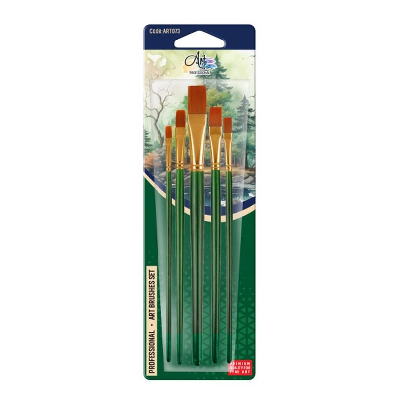 Carti si Birotica - Rechizite - Pictura si desen - Pensule si accesorii pictura - Set 5 Pensule Profesionale cu Varf Tesit ARTLINE, Marimi 2-12, Fire Sintetice Flexibile, Maner din Lemn Verde - Infinity.ro