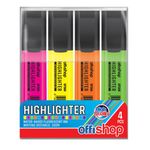 Carti si Birotica - Birotica - Instrumente de scris - Markere si carioci - Set 4 Textmarkere Fluorescente OFFISHOP, Culori Neon (Galben, Roz, Verde, Portocaliu), Varf Tesit 1-5 mm - Infinity.ro