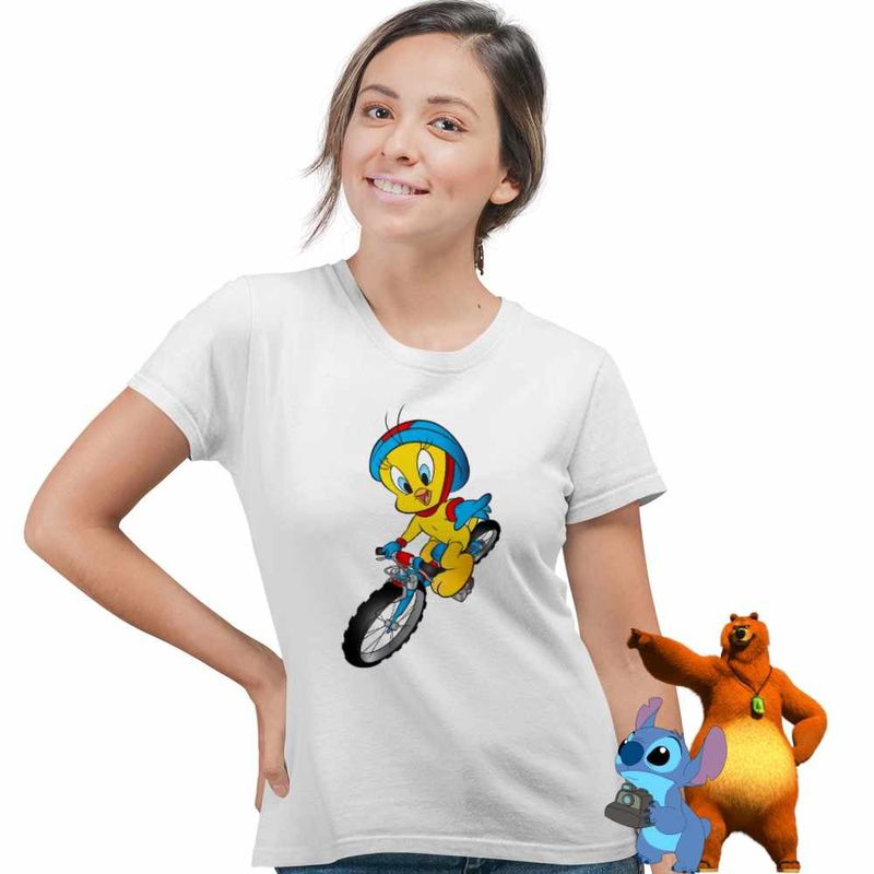 Fashion, accesorii si bijuterii - Femei - Imbracaminte femei - Tricouri si topuri femei - Tricou Femei Tweety Bicicleta, alb, marime 2XL - Infinity.ro