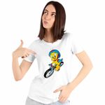 Fashion, accesorii si bijuterii - Femei - Imbracaminte femei - Tricouri si topuri femei - Tricou Femei Tweety Bicicleta, alb, marime 2XL - Infinity.ro