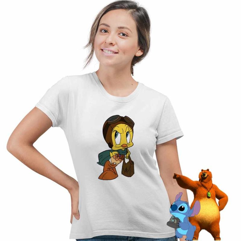 Fashion, accesorii si bijuterii - Femei - Imbracaminte femei - Tricouri si topuri femei - Tricou Femei Tweety Aviator Looney Tunes, alb, marime 2XL - Infinity.ro