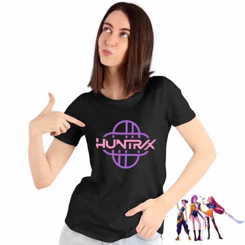 Fashion, accesorii si bijuterii - Femei - Imbracaminte femei - Tricouri si topuri femei - Tricou Femei Huntrix Kpop Logo, negru, marime S - Infinity.ro