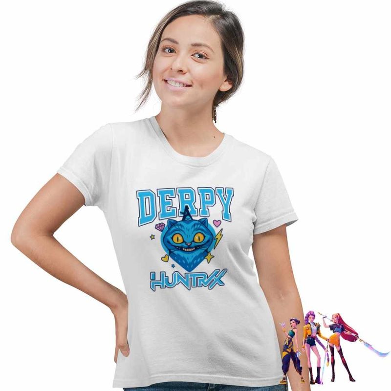 Fashion, accesorii si bijuterii - Femei - Imbracaminte femei - Tricouri si topuri femei - Tricou Femei Huntrix Derpy Pisica Kpop Demon Hunters, alb, marime XL - Infinity.ro