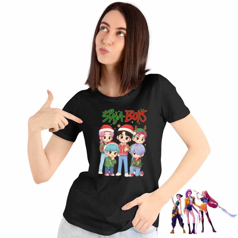Fashion, accesorii si bijuterii - Femei - Imbracaminte femei - Tricouri si topuri femei - Tricou Femei Huntrix Saja Boys Craciun Kpop, negru, marime 3XL - Infinity.ro