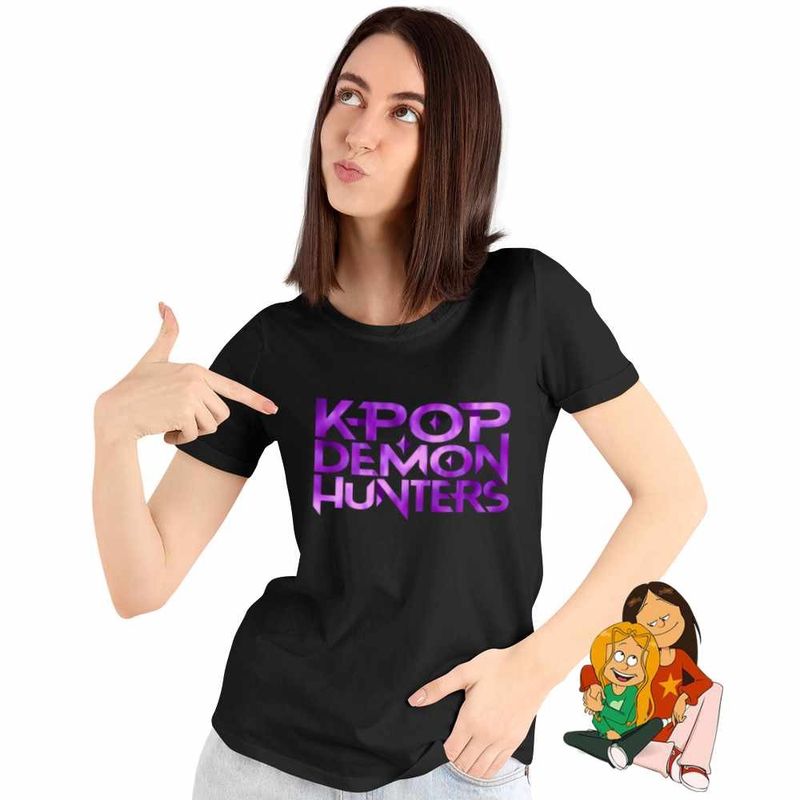 Fashion, accesorii si bijuterii - Femei - Imbracaminte femei - Tricouri si topuri femei - Tricou Femei Huntrix Kpop Demon Hunters, negru, marime S - Infinity.ro