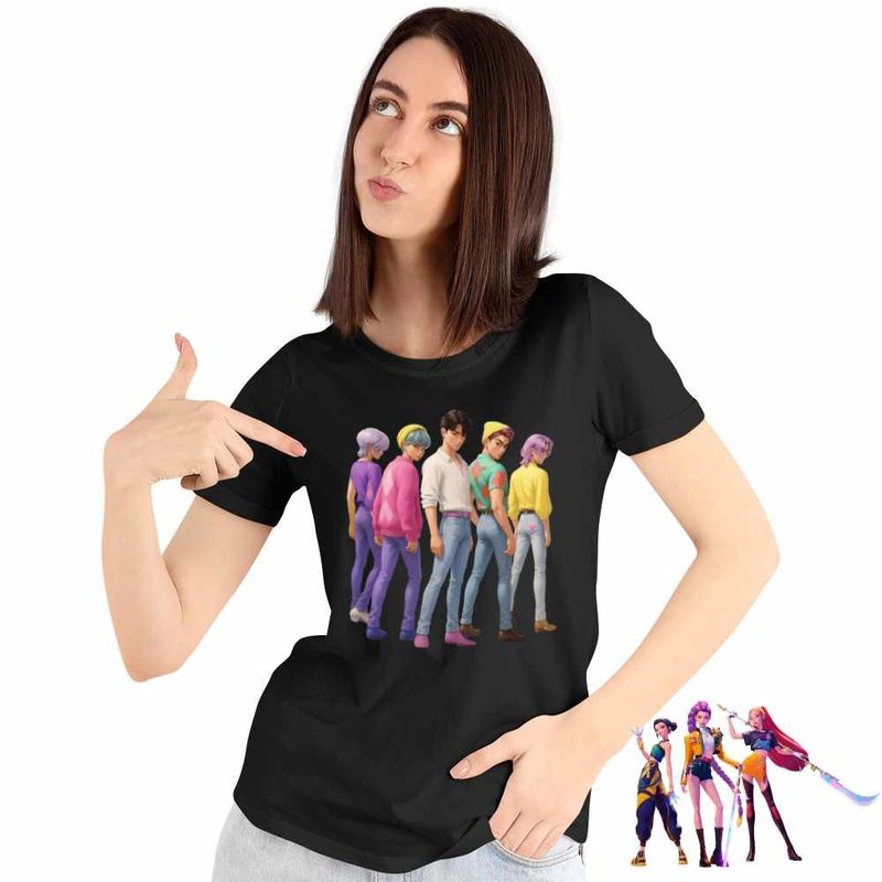 Fashion, accesorii si bijuterii - Femei - Imbracaminte femei - Tricouri si topuri femei - Tricou Femei Huntrix Saja Boys Kpop Trupa, negru, marime L - Infinity.ro
