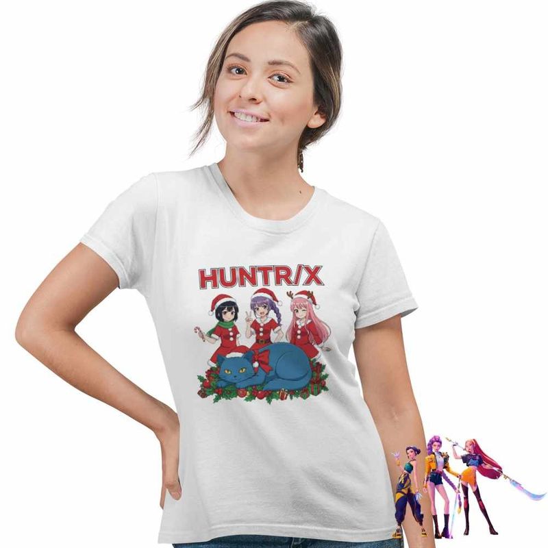 Fashion, accesorii si bijuterii - Femei - Imbracaminte femei - Tricouri si topuri femei - Tricou Femei Huntrix Craciunite Merry Christmas Kpop, alb, marime M - Infinity.ro