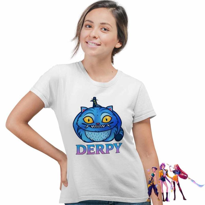 Fashion, accesorii si bijuterii - Femei - Imbracaminte femei - Tricouri si topuri femei - Tricou Femei Huntrix Derpy Pisica Demon Kpop, alb, marime XL - Infinity.ro