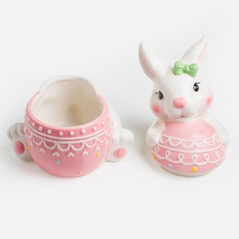 Casa si Gradina - Bucatarie si vesela - Organizare si depozitare bucatarie - Cutii alimentare - Recipient pentru biscuiti din ceramica, forma de iepure, 18x16x23cm, Alb - Infinity.ro