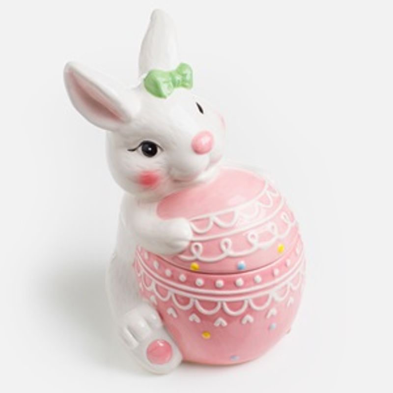 Casa si Gradina - Bucatarie si vesela - Organizare si depozitare bucatarie - Cutii alimentare - Recipient pentru biscuiti din ceramica, forma de iepure, 18x16x23cm, Alb - Infinity.ro