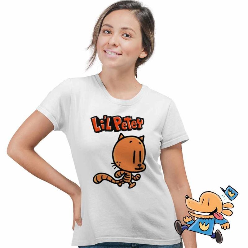 Fashion, accesorii si bijuterii - Femei - Imbracaminte femei - Tricouri si topuri femei - Tricou Femei Dog Man Lil Petey Pisica Dav Pilkey, alb, marime 3XL - Infinity.ro