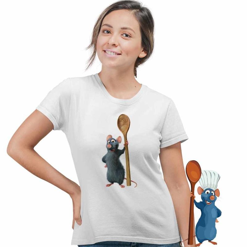 Fashion, accesorii si bijuterii - Femei - Imbracaminte femei - Tricouri si topuri femei - Tricou Femei Ratatouille Remy Soricel Bucatar Chef, alb, marime M - Infinity.ro