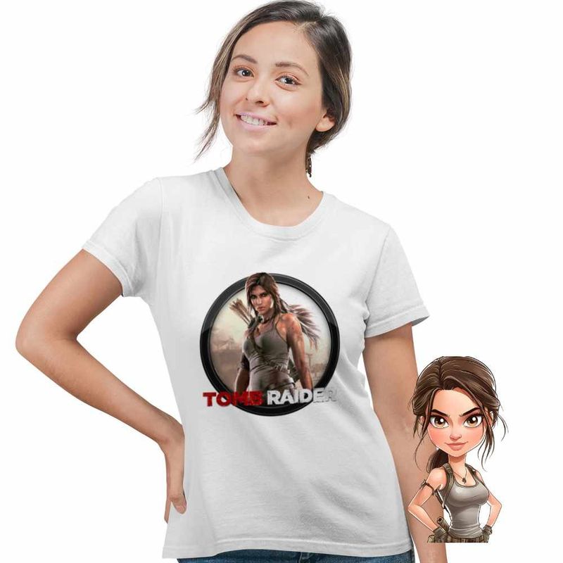 Fashion, accesorii si bijuterii - Femei - Imbracaminte femei - Tricouri si topuri femei - Tricou Femei Tomb Raider Lara Croft Razboi Camuflaj, alb, marime M - Infinity.ro