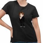 Fashion, accesorii si bijuterii - Femei - Imbracaminte femei - Tricouri si topuri femei - Tricou Femei Lewis Capaldi Chibi Cartoon, negru, marime S - Infinity.ro