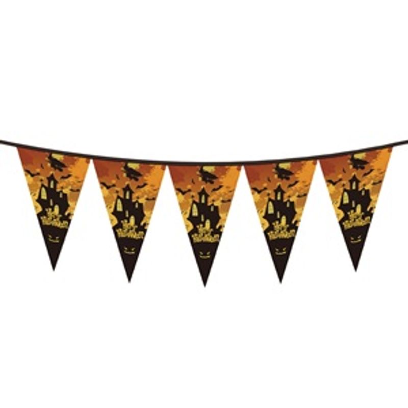 Casa si Gradina - Decoratiuni - Decoratiuni petrecere - Bannere si ghirlande decorative - Ghirlanda cu Stegulete de Hartie pentru Halloween, 10 buc, Portocaliu si Negru, 2,66 m - Infinity.ro