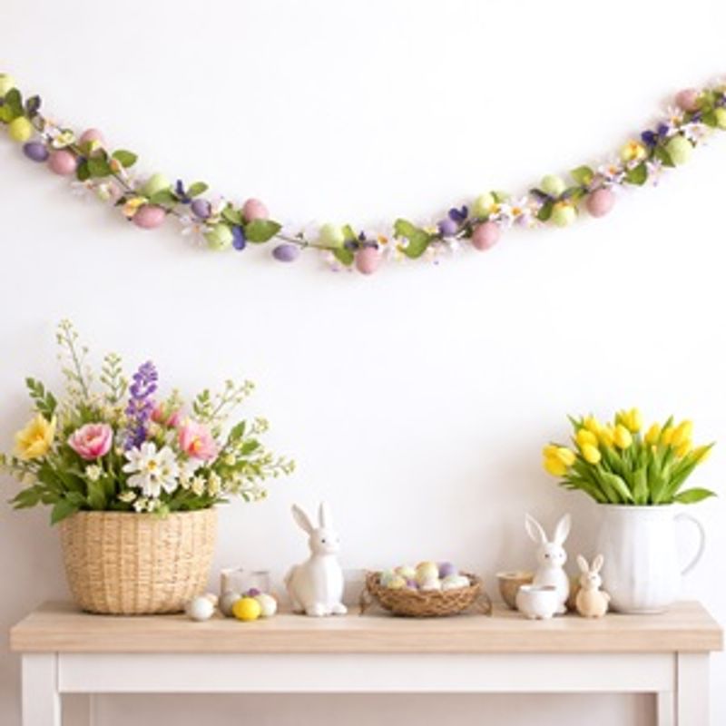 Casa si Gradina - Decoratiuni - Decoratiuni petrecere - Bannere si ghirlande decorative - Ghirlanda decorativa de Paste cu oua si flori, 160 cm, multicolora - Infinity.ro