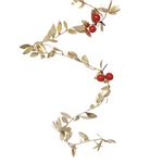 Casa si Gradina - Decoratiuni - Decoratiuni petrecere - Bannere si ghirlande decorative - Ghirlanda de Craciun Aurie cu Frunze si Pomusoare Rosii, 2,5m x 27mm - Infinity.ro