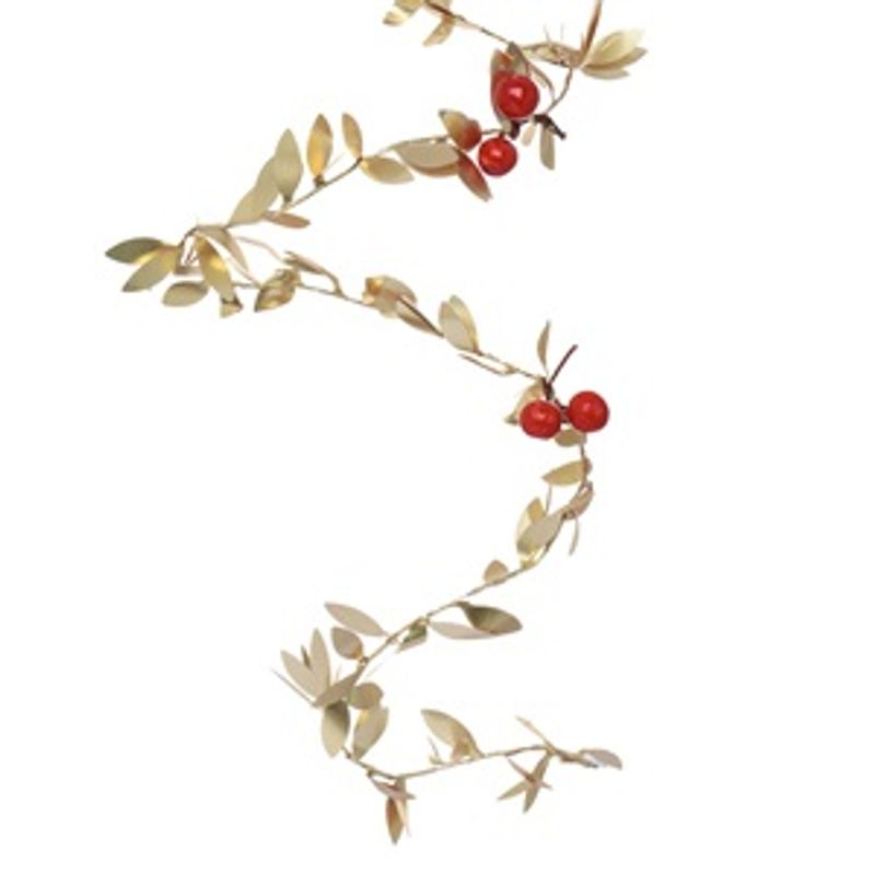 Casa si Gradina - Decoratiuni - Decoratiuni petrecere - Bannere si ghirlande decorative - Ghirlanda de Craciun Aurie cu Frunze si Pomusoare Rosii, 2,5m x 27mm - Infinity.ro