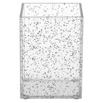 Carti si Birotica - Birotica - Accesorii de birou - Suporturi accesorii birou - Suport Pixuri din Plastic Transparent cu Glitter Argintiu, 7.5x7.5x10cm - Infinity.ro
