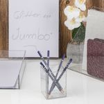 Carti si Birotica - Birotica - Accesorii de birou - Suporturi accesorii birou - Suport Pixuri din Plastic Transparent cu Glitter Argintiu, 7.5x7.5x10cm - Infinity.ro
