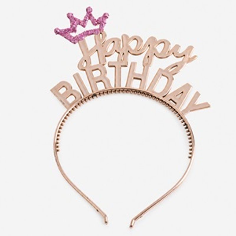 Fashion, accesorii si bijuterii - Copii - Accesorii copii - Accesorii pentru par copii - Bentita de par cu coroana si mesaj Happy Birthday, Roz Auriu, Unica - Infinity.ro