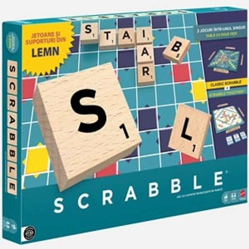Jucarii, Copii si Bebe - Jucarii si jocuri - Jocuri si puzzle - Jocuri de societate - Joc de societate Scrabble cu piese din lemn, 8+ ani - Infinity.ro