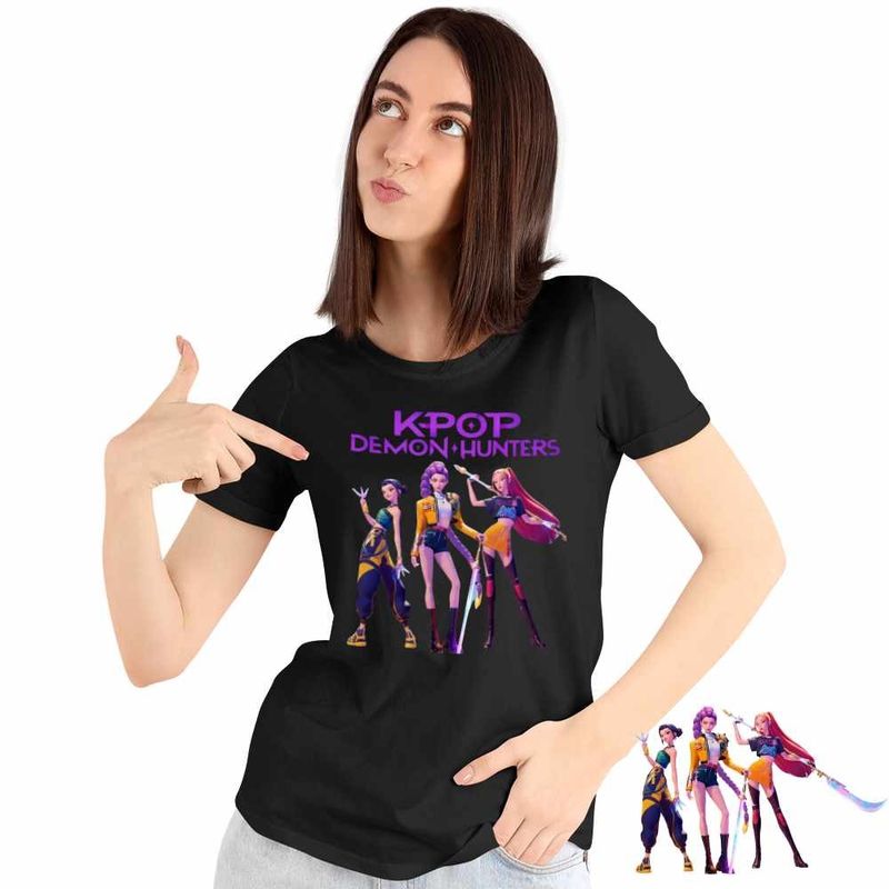 Fashion, accesorii si bijuterii - Femei - Imbracaminte femei - Tricouri si topuri femei - Tricou Femei Huntrix Dream Team Kpop, negru, marime L - Infinity.ro