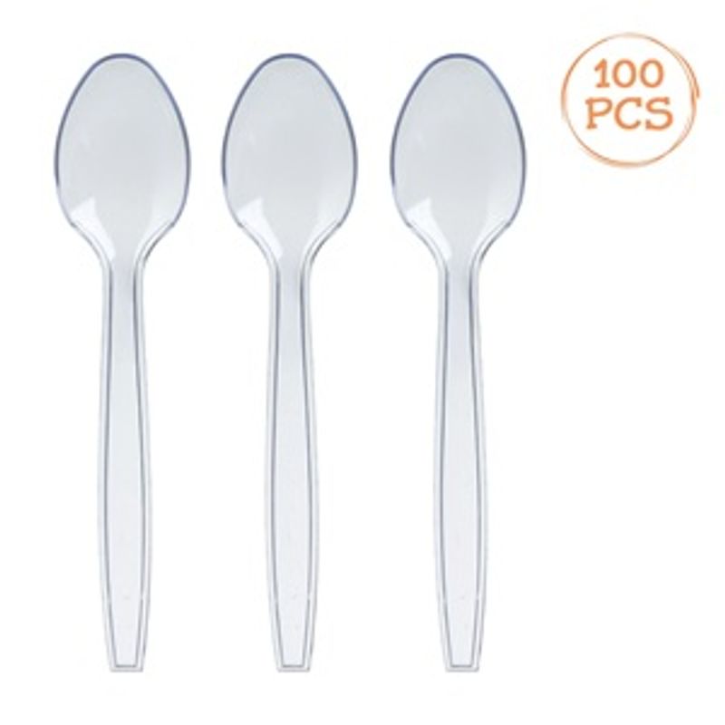 Jucarii, Copii si Bebe - Hrana si alaptare - Biberoane, suzete si accesorii hranire - Articole hranire bebelusi - Set de Lingurite Reutilizabile din Plastic Transparent - 100 buc - Infinity.ro