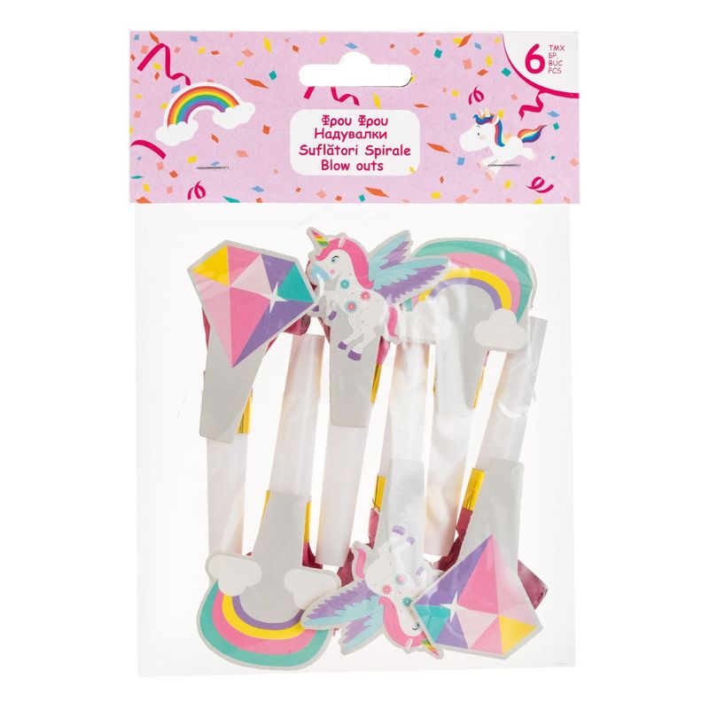 Casa si Gradina - Decoratiuni - Decoratiuni petrecere - Coifuri si suflatori - Suflatoare de petrecere cu cartonas, Set 6 buc, Modele Unicorn, Curcubeu si Diamante - Infinity.ro