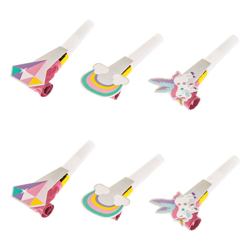 Casa si Gradina - Decoratiuni - Decoratiuni petrecere - Coifuri si suflatori - Suflatoare de petrecere cu cartonas, Set 6 buc, Modele Unicorn, Curcubeu si Diamante - Infinity.ro