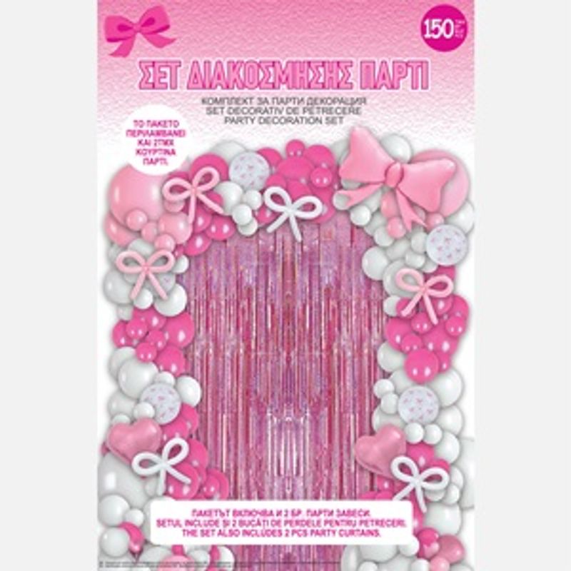 Casa si Gradina - Decoratiuni - Decoratiuni petrecere - Baloane - Set Decoratiuni Petrecere Roz cu Fundite Baloane Perdea - Infinity.ro