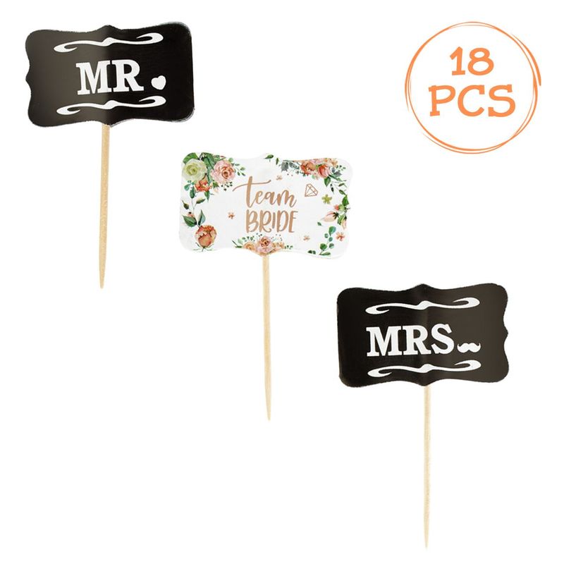 Casa si Gradina - Decoratiuni - Decoratiuni petrecere - Vesela pentru petrecere - Scobitori Decorative Petrecere Mr & Mrs Team Bride - Set de 18 buc - Infinity.ro