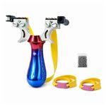 Sport si Outdoor - Accesorii si echipamente sportive - Sporturi de precizie - Set prastie profesionala metalica cu laser si 50 bile din sticla 14 mm, vanatoare si tir outdoor, rosu/albastru, 11.5 cm - Infinity.ro