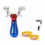 Sport si Outdoor - Accesorii si echipamente sportive - Sporturi de precizie - Set prastie profesionala metalica cu laser si 50 bile din sticla 14 mm, vanatoare si tir outdoor, rosu/albastru, 11.5 cm - Infinity.ro
