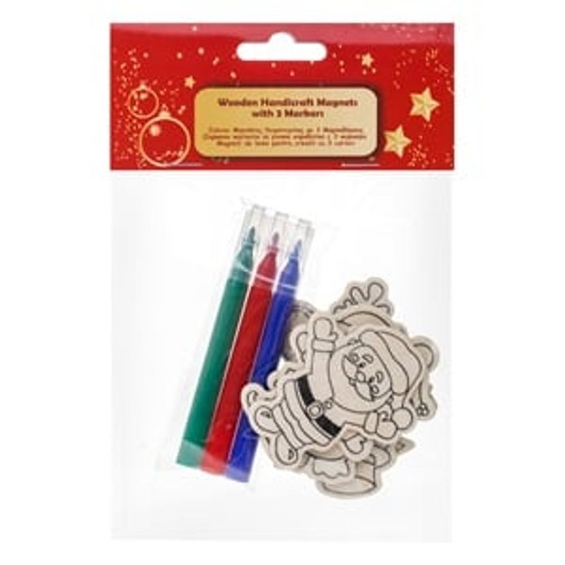Casa si Gradina - Decoratiuni - Decoratiuni de sezon - Set Creativ de Craciun Figurine din Lemn cu Magnet & Carioci - 6buc - Infinity.ro