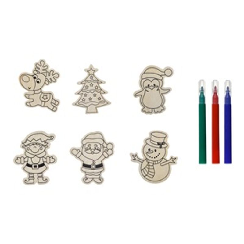 Casa si Gradina - Decoratiuni - Decoratiuni de sezon - Set Creativ de Craciun Figurine din Lemn cu Magnet & Carioci - 6buc - Infinity.ro