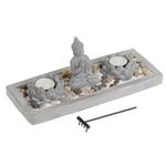 Casa si Gradina - Decoratiuni - Decoratiuni de sezon - Set Decorativ cu Baza din Ciment, Figurina Buddha si Lumanari Pastila, 30x12cm - Infinity.ro
