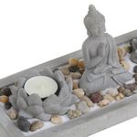 Casa si Gradina - Decoratiuni - Decoratiuni de sezon - Set Decorativ cu Baza din Ciment, Figurina Buddha si Lumanari Pastila, 30x12cm - Infinity.ro