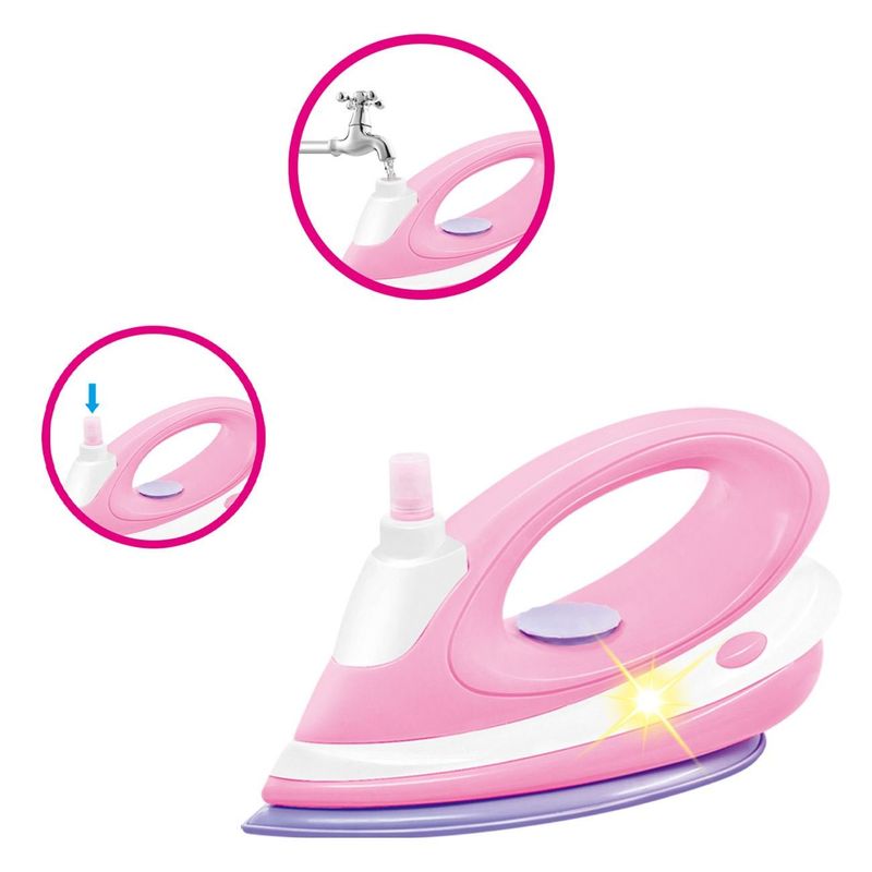 Jucarii, Copii si Bebe - Jucarii si jocuri - Jucarii de rol - Seturi de curatenie copii si accesorii - Set Masa de Calcat cu Fier de Calcat, Sunet si Lumina, Uscator de Rufe pentru Copii, Roz - Infinity.ro