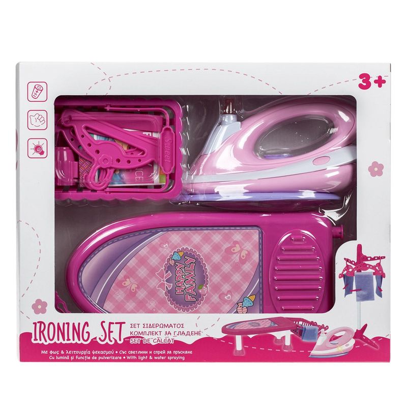 Jucarii, Copii si Bebe - Jucarii si jocuri - Jucarii de rol - Seturi de curatenie copii si accesorii - Set Masa de Calcat cu Fier de Calcat, Sunet si Lumina, Uscator de Rufe pentru Copii, Roz - Infinity.ro