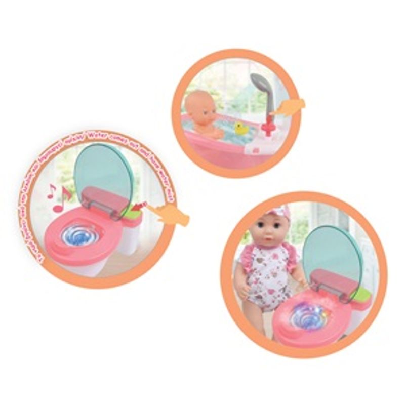 Jucarii, Copii si Bebe - Jucarii si jocuri - Papusi si accesorii - Papusi - Papusa bebelus cu cada, toaleta si accesorii, 40 cm, roz - Infinity.ro