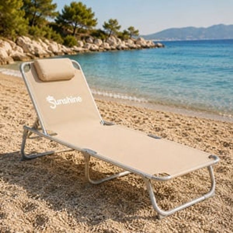 Casa si Gradina - Gradina si terasa - Mobilier exterior - Scaune si sezlonguri gradina - Sezlong pliabil de plaja cu perna, bej, 190x60x30cm - Infinity.ro