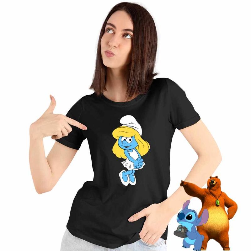 Fashion, accesorii si bijuterii - Femei - Imbracaminte femei - Tricouri si topuri femei - Tricou Femei Strumfita Desene Copilarie Strumfii, negru, marime S - Infinity.ro