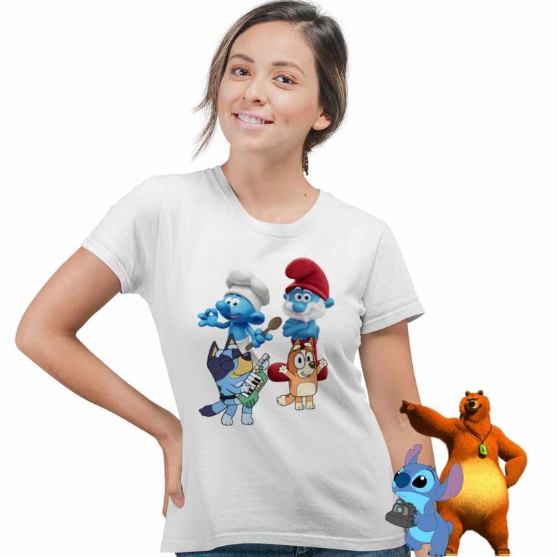 Fashion, accesorii si bijuterii - Femei - Imbracaminte femei - Tricouri si topuri femei - Tricou Femei Strumfii Bluey Bingo Papa Strumf Bucatarul, alb, marime S - Infinity.ro