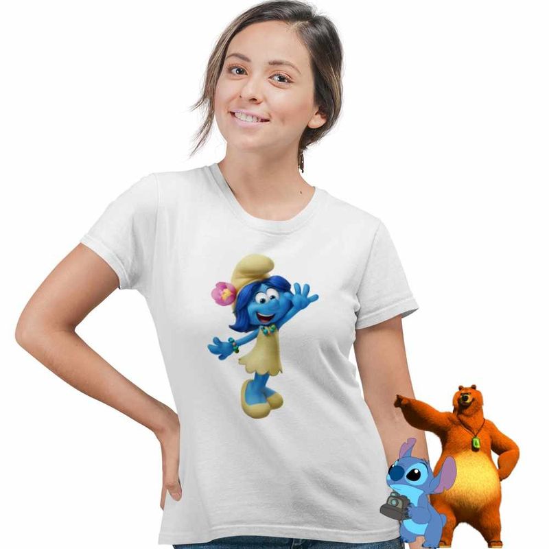 Fashion, accesorii si bijuterii - Femei - Imbracaminte femei - Tricouri si topuri femei - Tricou Femei Smurf Blossom Strumfii, alb, marime L - Infinity.ro