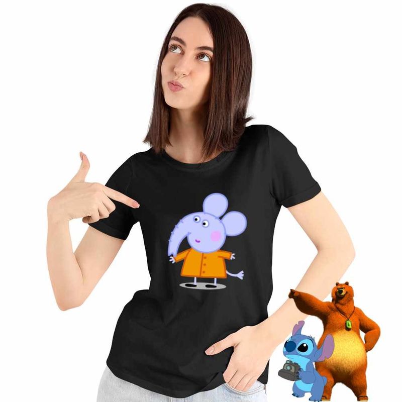 Fashion, accesorii si bijuterii - Femei - Imbracaminte femei - Tricouri si topuri femei - Tricou Femei Elefantul Edmond Purcelusa Peppa Pig, negru, marime L - Infinity.ro