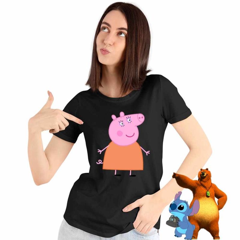 Fashion, accesorii si bijuterii - Femei - Imbracaminte femei - Tricouri si topuri femei - Tricou Femei Mama Purcelusa Peppa Pig, negru, marime XL - Infinity.ro